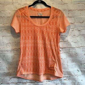 Marmot Shirt Womens Medium Orange Geo Printed Short Sleeve Hi Lo Hem Athletic